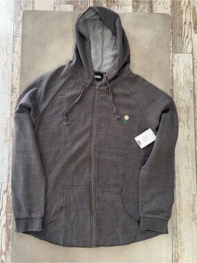 Dalix Dark Grey Full Zip Hoodie Embroidered Daisy Raw Hem Sweatshirt Size XL
